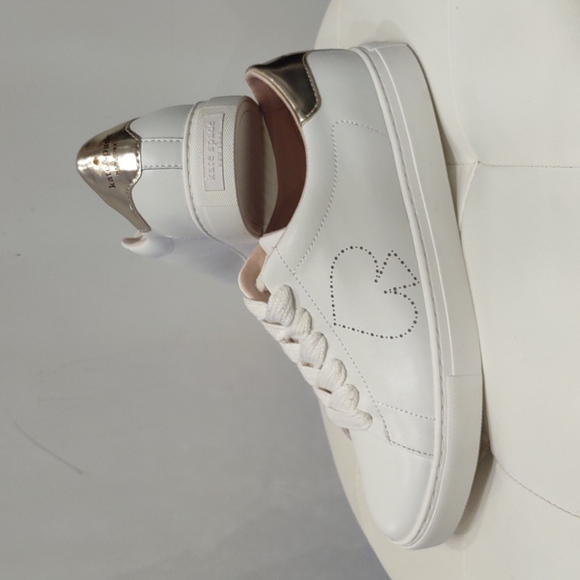 Kate Spade Angelise Leather White Gold Lace Up Shoes classic Sneakers New 9 10